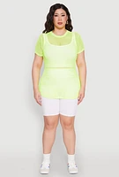 Womens Plus Fishnet Short Sleeve Top, 1X