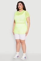 Womens Plus Fishnet Short Sleeve Top, 1X