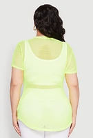 Womens Plus Fishnet Short Sleeve Top, 1X