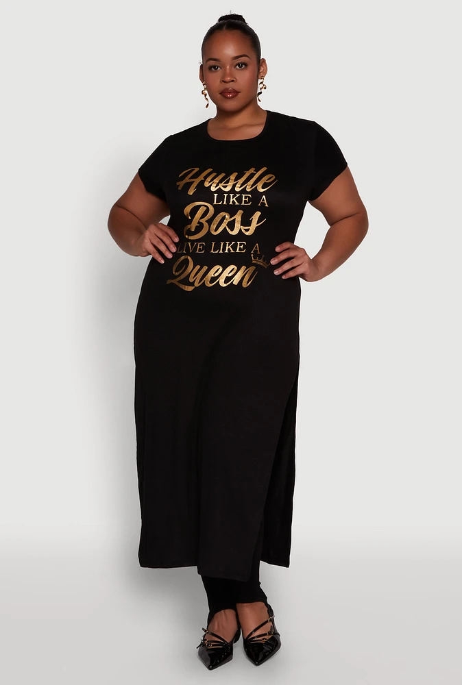 Womens Plus Hustle Like A Boss Live Queen Maxi Top, 2X
