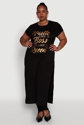 Womens Plus Hustle Like A Boss Live Queen Maxi Top, 2X