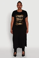 Womens Plus Hustle Like A Boss Live Queen Maxi Top, 2X