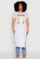 Womens Plus Size Hustle Like A Boss Live Like A Queen Maxi Top, White, Size 4X