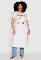 Womens Plus Size Hustle Like A Boss Live Like A Queen Maxi Top, White, Size 4X