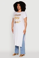 Womens Plus Size Hustle Like A Boss Live Like A Queen Maxi Top, White, Size 4X