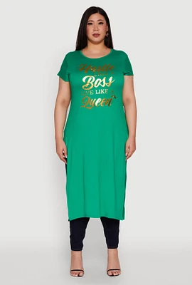 Womens Plus Size Hustle Like A Boss Live Like A Queen Maxi Top, Green, Size 2X