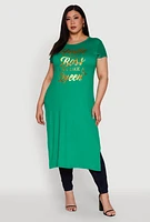 Womens Plus Size Hustle Like A Boss Live Like A Queen Maxi Top, Green, Size 2X