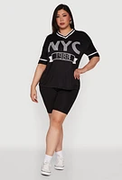 Womens Plus NYC 1988 Rhinestone Varsity Stripe V Neck T Shirt, 4X