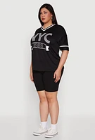 Womens Plus NYC 1988 Rhinestone Varsity Stripe V Neck T Shirt, 4X