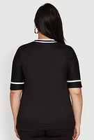 Womens Plus NYC 1988 Rhinestone Varsity Stripe V Neck T Shirt, 4X