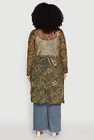 Womens Plus Size Buckle Belt Print Mesh Duster, Green, Size 2X