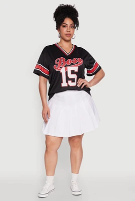 Womens Plus Size Varsity Stripe Boss 15 Graphic Jersey, Black, Size 4X