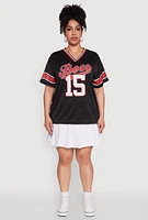 Womens Plus Size Varsity Stripe Boss 15 Graphic Jersey, Black, Size 4X
