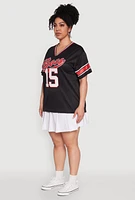 Womens Plus Size Varsity Stripe Boss 15 Graphic Jersey, Black, Size 4X