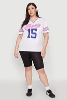 Womens Plus Size Varsity Stripe Boss 15 Graphic Jersey, White, Size 3X