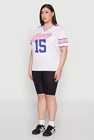 Womens Plus Size Varsity Stripe Boss 15 Graphic Jersey, White, Size 3X