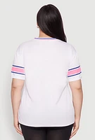 Womens Plus Size Varsity Stripe Boss 15 Graphic Jersey, White, Size 3X