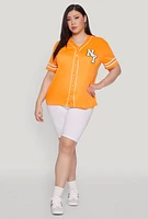 Womens Plus Size New York Patch Baseball Jersey, Orange, Size 3X