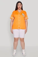 Womens Plus Size New York Patch Baseball Jersey, Orange, Size 3X