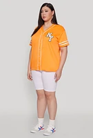 Womens Plus Size New York Patch Baseball Jersey, Orange, Size 3X
