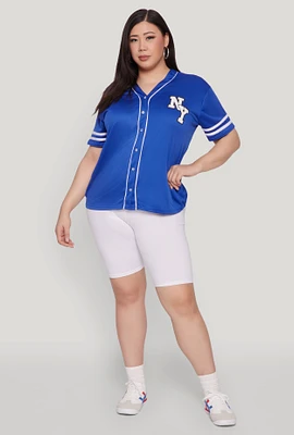 Womens Plus New York Patch Baseball Jersey,