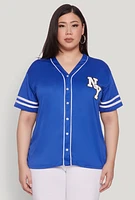 Womens Plus New York Patch Baseball Jersey,
