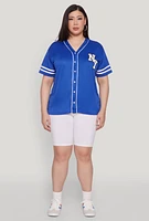 Womens Plus New York Patch Baseball Jersey,