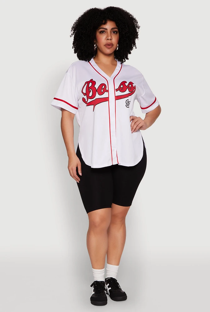 Womens Plus Size Boss 94 Baseball Jersey, White, Size 1X