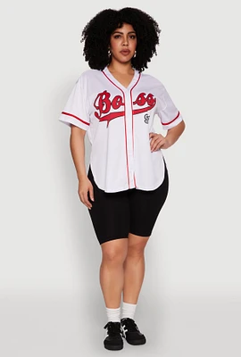 Womens Plus Size Boss 94 Baseball Jersey, White, Size 1X