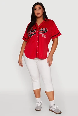 Womens Plus Size Boss 94 Baseball Jersey, Red, Size 3X