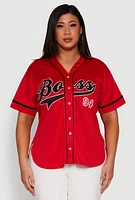 Womens Plus Size Boss 94 Baseball Jersey, Red, Size 3X