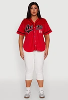 Womens Plus Size Boss 94 Baseball Jersey, Red, Size 3X