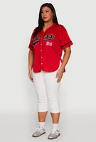 Womens Plus Size Boss 94 Baseball Jersey, Red, Size 3X