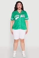 Womens Plus Angel Graphic Baseball Tee, Green,