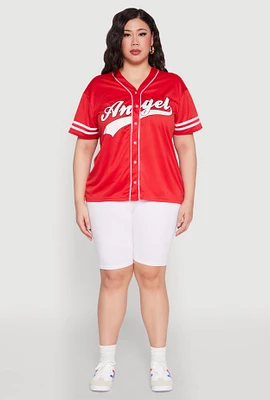 Womens Plus Size Angel Graphic Baseball Tee, Red, Size 1X