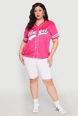 Womens Plus Angel Graphic Baseball Tee, 3X
