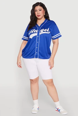 Womens Plus Angel Graphic Baseball Tee,