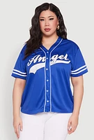 Womens Plus Angel Graphic Baseball Tee,