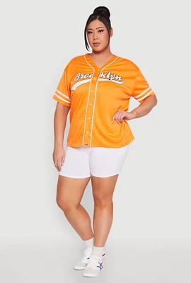 Womens Plus Varsity Stripe Brooklyn Baseball Jersey, 3X