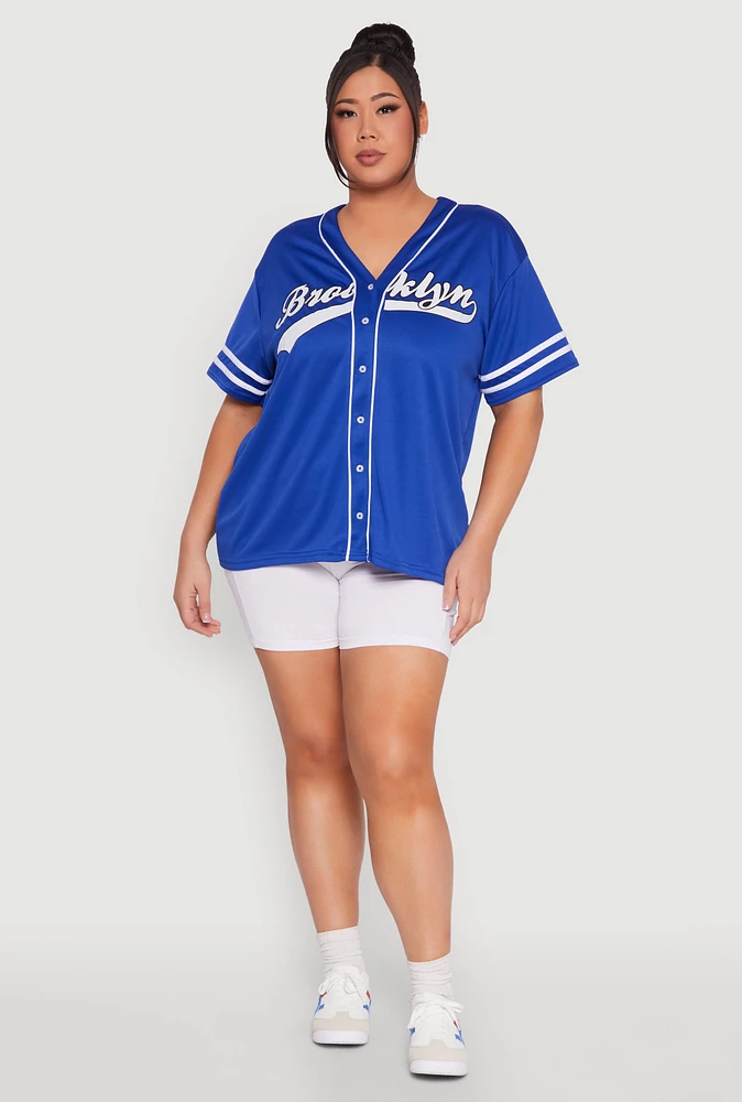 Womens Plus Varsity Stripe Brooklyn Baseball Jersey,