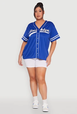 Womens Plus Varsity Stripe Brooklyn Baseball Jersey,