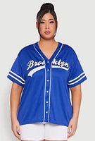 Womens Plus Varsity Stripe Brooklyn Baseball Jersey,