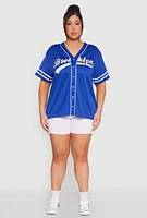 Womens Plus Varsity Stripe Brooklyn Baseball Jersey,