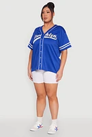 Womens Plus Varsity Stripe Brooklyn Baseball Jersey,
