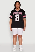 Womens Plus Size Varsity Stripe New York Graphic Jersey, Black, Size 1X