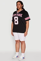 Womens Plus Size Varsity Stripe New York Graphic Jersey, Black, Size 1X
