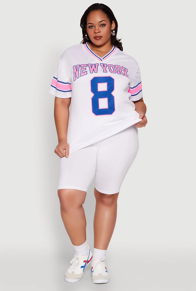 Womens Plus Size Varsity Stripe New York Graphic Jersey, Multi, Size 3X