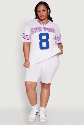 Womens Plus Size Varsity Stripe New York Graphic Jersey, Multi, Size 3X