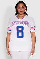 Womens Plus Size Varsity Stripe New York Graphic Jersey, Multi, Size 3X