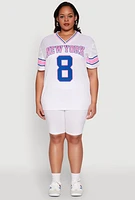 Womens Plus Size Varsity Stripe New York Graphic Jersey, Multi, Size 3X